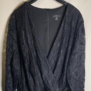 NWT Women's R&K Size 20W - Black Lace 3/4 Sleeve V-Neck Dress